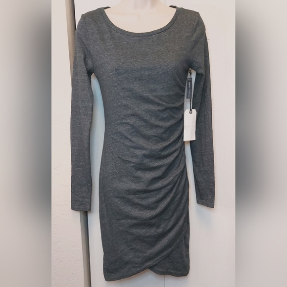 Leith NWT Size Small Grey Ruched Long Sleeve Bodycon Midi Dress Office Date Chic - Picture 1 of 11